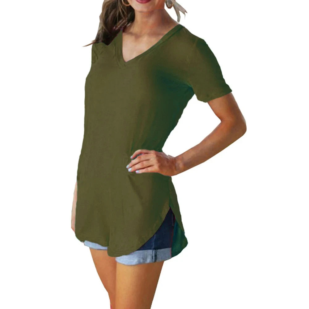 V-Neck Short Sleeve Blouse