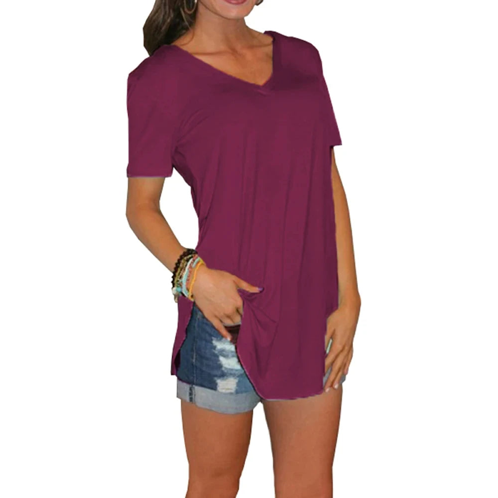 V-Neck Short Sleeve Blouse